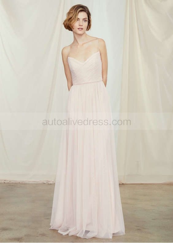 Spaghetti Straps Blush Pink Tulle Bridesmaid Dress